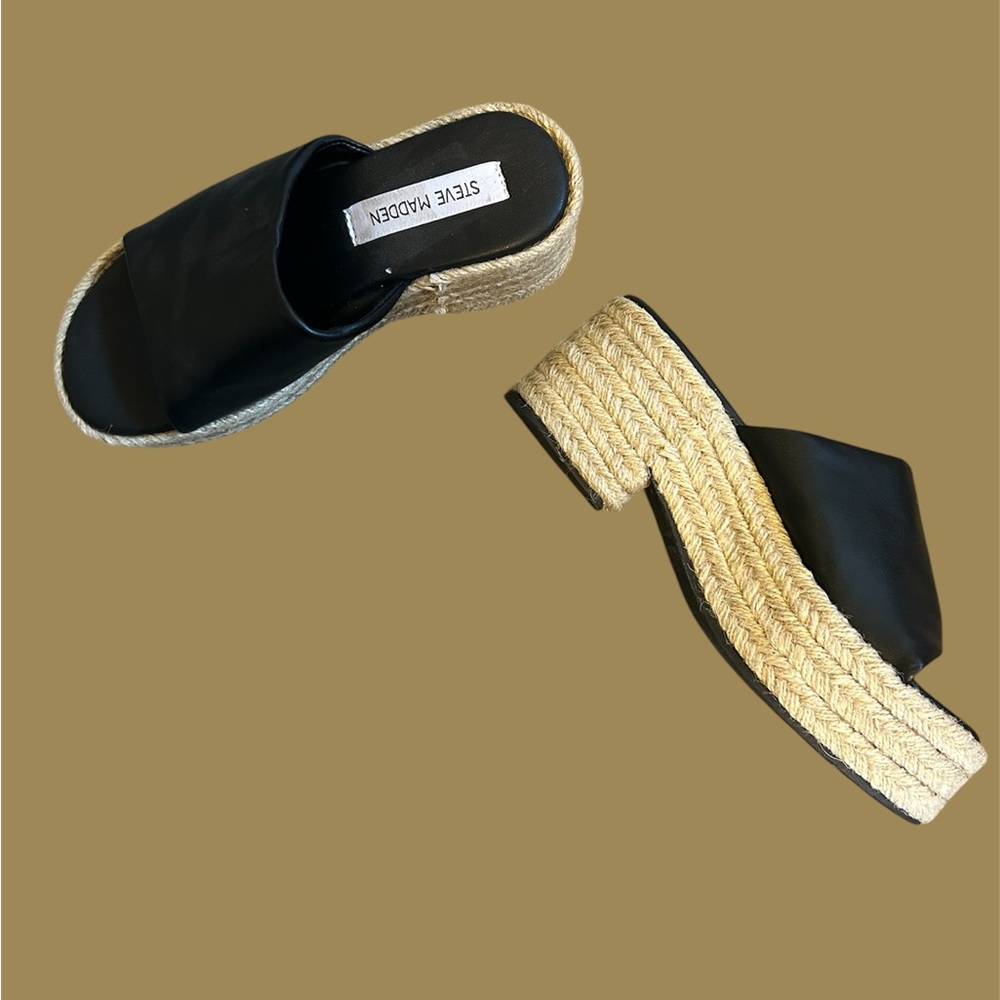 Steve Madden Black Espadrille Wedge Sandals